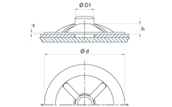 schéma Rondelle arrêt d'axe / Rondelles à pousser sur tiges lisses pour charges Légères