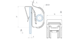 Metal tube support bracket, panel edges, variable diameters