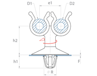 Clip-on tube support bracket with double swivel, Raymond